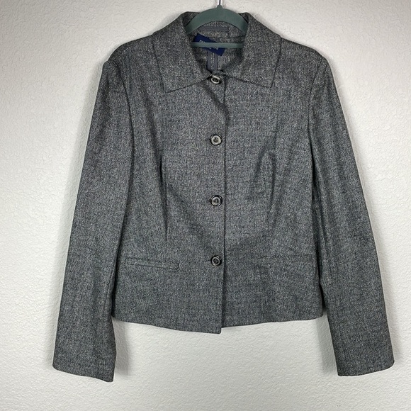 Piazza Sempione Gray Herringbone Wool Jacket Blazer Career Office Sz IT 42 US M - Picture 2 of 10